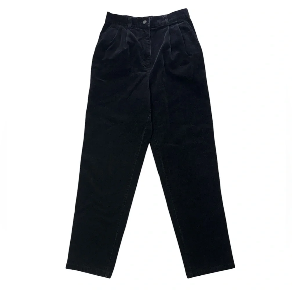 Vintage L.L.Bean Women's Black Corduroy Chino Everyday Pleated Trousers Pants - Picture 1 of 8